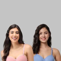 AROUSY Blue & Pink Cotton Demi Cup Bras - Pack Of 2-picture-34