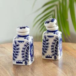 ExclusiveLane Mughal Gardens Ink Blue & White Ceramic Air-Tight Storage Container - Set of 2-31