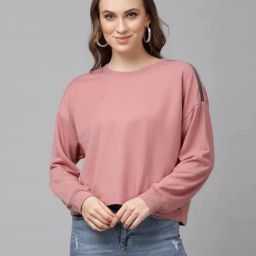 KASSUALLY Pink Cotton Relaxed Fit Sweatshirt-image-59