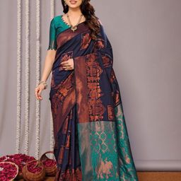 Shriyangan Ethnic Motifs Woven Design Zari Pure Silk Kanjeevaram Saree-image-43