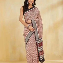 Fabindia Maroon Regular Fit Printed Sarees-picture-7