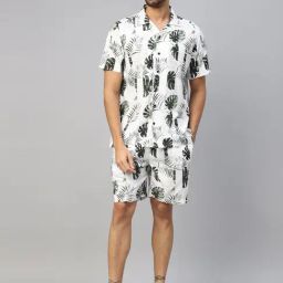Don Vino White Relaxed Fit Printed Shirt & Shorts Set-image-88