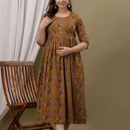 CORSICA Tropical Print Maternity Fit and Flare Midi Cotton Dress-image-73