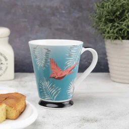 Clay Craft Sky Blue & Orange Ceramic 8.2 cm Milk Mug (0.35 L) - Set of 2-39