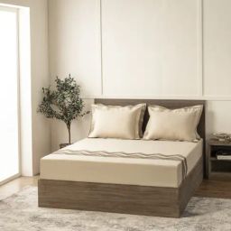 Sansaar Cotton Gold Geometric 210 TC King Size Bed with 2 Pillow Covers-12