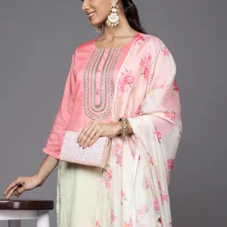 Varanga Women Pink Ombre Printed Sequinned Kurta with Trousers & With Dupatta-picture-10