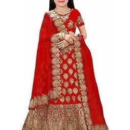 F Plus Fashion Girls Red Silk Blend Semi-Stitched Lehenga Choli-picture-28