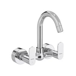 Cera Curve Sink Mixer (Wall Mount) With 150 mm (6 inch) Long Swivel Spout Connecting Legs And Wall Flanges, F1023501-17