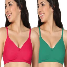 IN CARE Green & Pink Cotton T-Shirt Bras - Pack Of 2-image-47