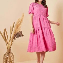 Marie Claire Pink Self Pattern A-Line Dress-image-33