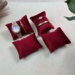 La Trove Pack Of 4 Maroon Velvet Watch Organizer Pillow-picture-42