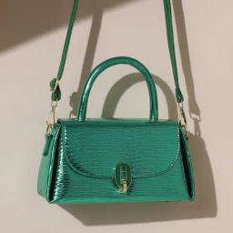 HauteSauce Green Textured Medium Leather Handheld Handbag-image-56