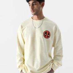 The Souled Store Deadpool: Maximum Effort Off White Loose Fit Oversized Crew T-Shirt-image-65