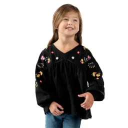 Cherry Crumble By Nitt Hyman Kids Black Embroidered Top-image-5
