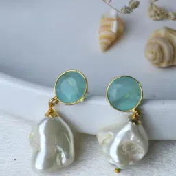 Johori Blue & Pearl White Drop Earrings-41