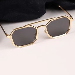 SPADEACES Unisex Rectangle Sunglasses with UV Protected Lens GOLD BLACK HEXAGUN -343-picture-9