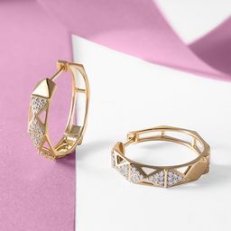 Mia by Tanishq Women Geometric Luxe 14 KT Gold & Diamond Hoop Earrings - 5.036g-image-8