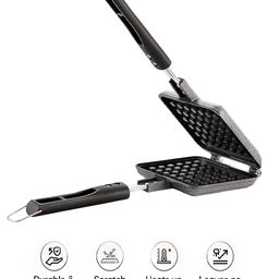 DIKPUL GROUP Non Stick Square French Egg Pancake Waffle Maker Mould for Gas Burner Stove Waffle Maker Machine with Comfortable Handle with Locking Hoop for Waffle Pan Cake Maker image 4