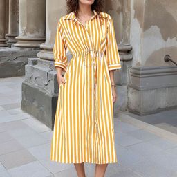 KAORI BY SHREYA AGARWAL Striped Fit & Flare Midi Dress-image-20