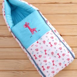 Babyhug Premium Muslin Sleeping Bag Giraffe Print -Sky Blue-image-95