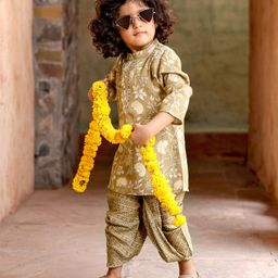Babyhug Full Sleeves Kurta and Dhoti Set Floral Print - Beige-picture-35
