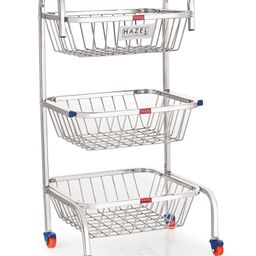 HAZEL Stainless Steel Fruit Vegetable Basket Kitchen Storage Trolley Rack Multi Shelves Stand with Wheel, 3 Layer, 26 Inches Height-image-79