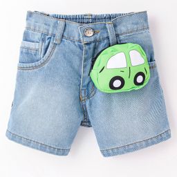 Little Kangaroos Above Knee Length Solid Stretch Denim Shorts with Pouch - Light Blue-picture-28