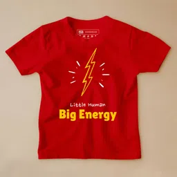 Be Awara Half Sleeves Little Human Big Energy Printed Tee - Red-picture-18