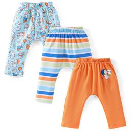 Babyhug Cotton Knit Full Length Diaper Pants Striped & Bunny Print Pack Of 3 - Multicfolour-image-81