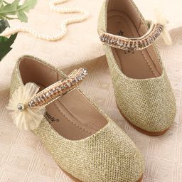 Cute Walk by Babyhug Velcro Closure Belly with Stone Lace & Flower Applique - Gold-image-86