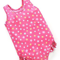 Babyhug Sleeveless V Cut Swimsuit Frill Design & Star Print - Pink-image-77