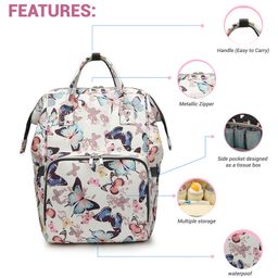 Babymoon Multifunction Backpack Style Maternity Butterfly Print Diaper Bag - White-image-50