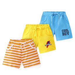 Doodle Poodle 100% Cotton Knit Above Knee Length Shorts Stripes & Text Print Pack of 3 - Blue Brown & Yellow-picture-20