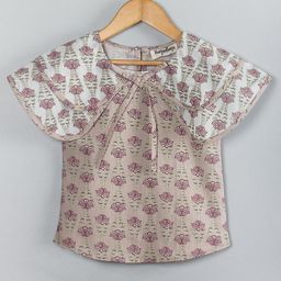 Hugsntugs Cap Sleeves Flower Printed Top - Beige-image-30