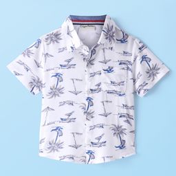 CrayonFlakes Rayon Half Sleeves Beach Theme & Palm Trees Printed Shirt - Off White-picture-38