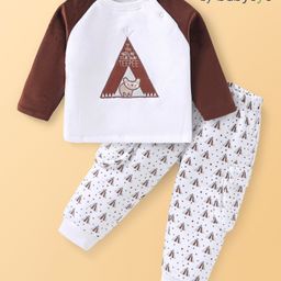 Babyoye Cotton Knit Raglan Sleeves Winter Wear Set With Animal Embroidery - White & Maroon-image-33
