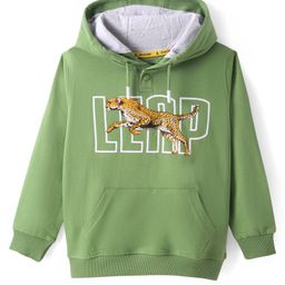 Pine Kids Cotton Full Sleeves Hooded Sweatshirt with Leopard Print -Piquant Green-picture-43