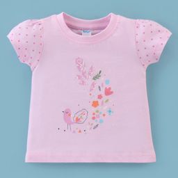 Tango Single Jersey Knit Half Sleeves T-Shirt with Polka Dots & Floral Print - Pink-8
