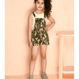 Kids Cave Camouflage Printed Dungaree With Sleeveless Solid Tee -  Green-picture-13