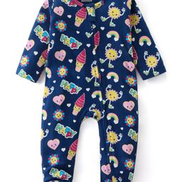 Babyhug Cotton Knit Full Sleeves Sleepsuit With Doodles Print - Navy-image-98