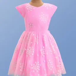 Pine Kids Woven Half Sleeves Floral Embroidered Party Frock - Pink-picture-46
