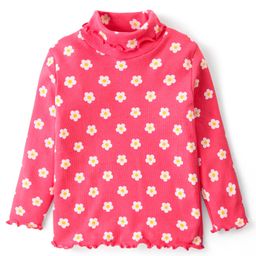 Babyhug Cotton Knit Full Sleeves Top With Skivi Neck & Floral Print - PInk-image-28