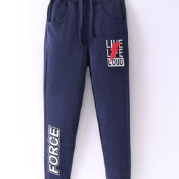 Olio Kids Cotton Knit Full Length Track Pant Text Print - Navy-image-37