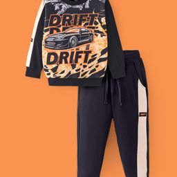 Ollington St. 100% Cotton Knit Full Sleeves Sweatshirt & Joggers Set With Car Print - Black-picture-25