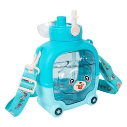 Koochie-Koo Push Button Open Two Way Drinking Sipper Water Bottle for Kids, Cute Water Bottle with Bear Face, Drinking Bottle with Adjustable Shoulder Straps and Stickers, 900 ml (Pack of 1, Blue)-80
