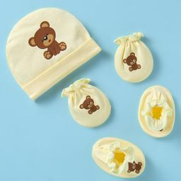Ben Benny Interlock Knit Cap Mitten & Booties Set with Bear Print Yellow - Diameter 10.5 cm-image-5