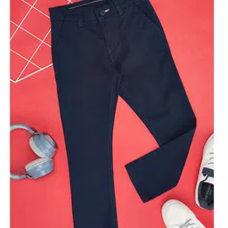 Pantaloons Junior Cotton Lycra Solid Trousers - Navy Blue-picture-29