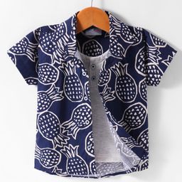 Dapper Dudes Half Sleeves Pineapple Printed Shirt With Attached Tee - Navy Blue-image-70