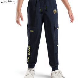 Arias Cotton Looper Knit Full Length Jogger With Text Print & Cargo Pockets - Blue-image-81