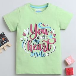 BUMZEE Cotton Woven Half Sleeves Checks T-Shirt with You Make My Heart Smile Text Print - Light Green-image-17
